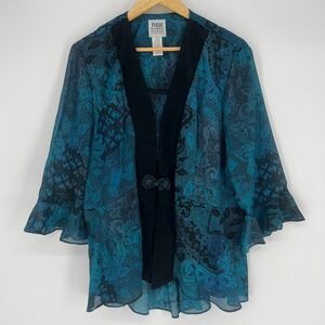 Vintage Womens Y2K Whimsigoth Jacket Top Sz 14 Boho Witchy Bell Sleeve Lace USA